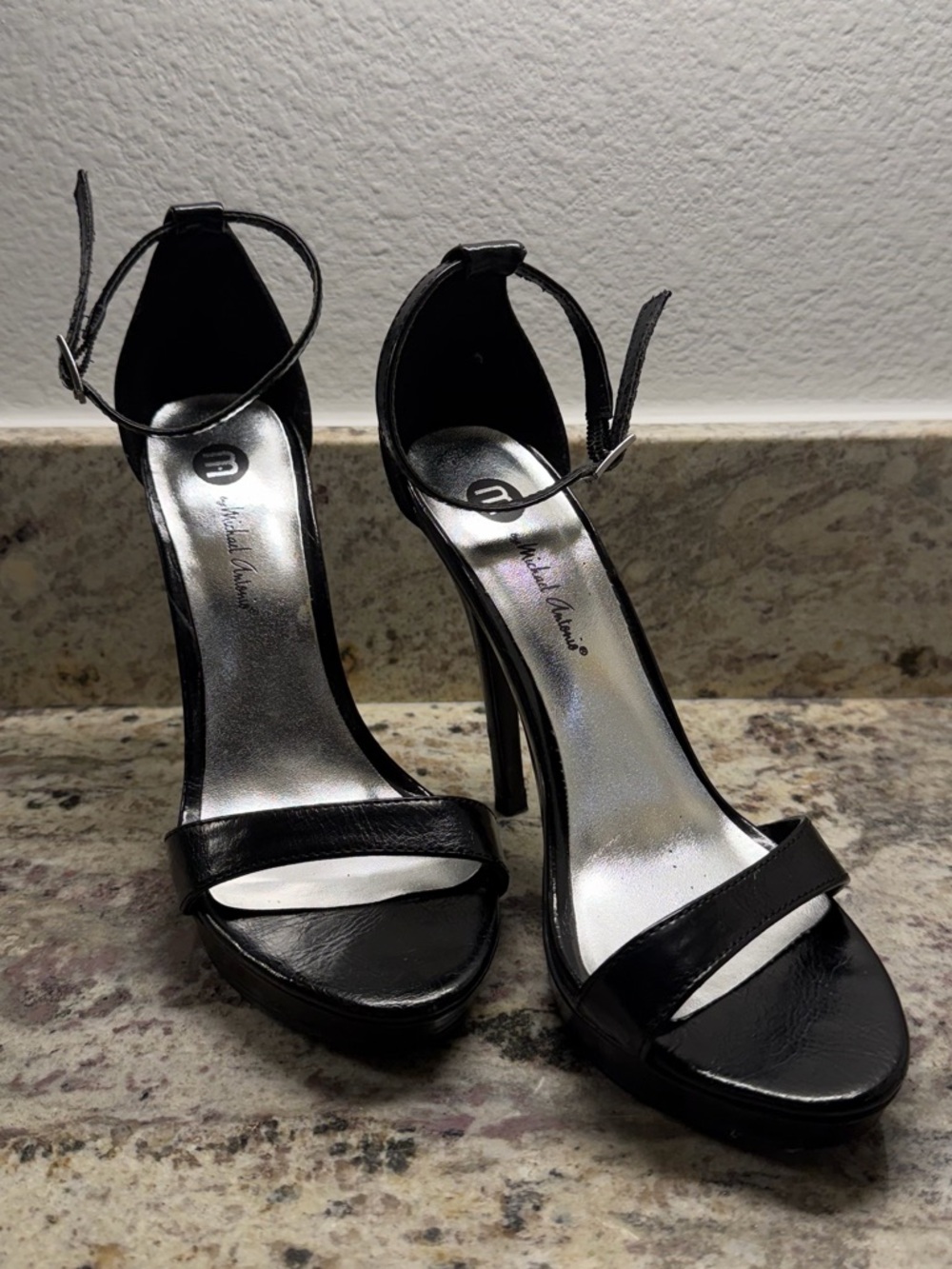Michael Antonio Black Ankle-Strap Stiletto Sandals